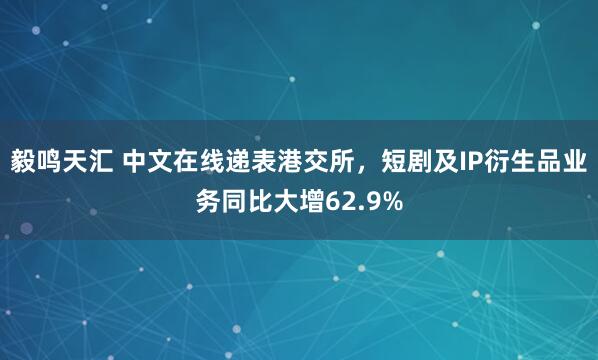 毅鸣天汇 中文在线递表港交所，短剧及IP衍生品业务同比大增62.9%